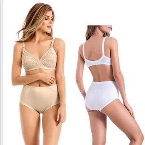 Laura Colombian Lingerie Wireless Bra Panty‎ Set 34B White High Coverage Sheer